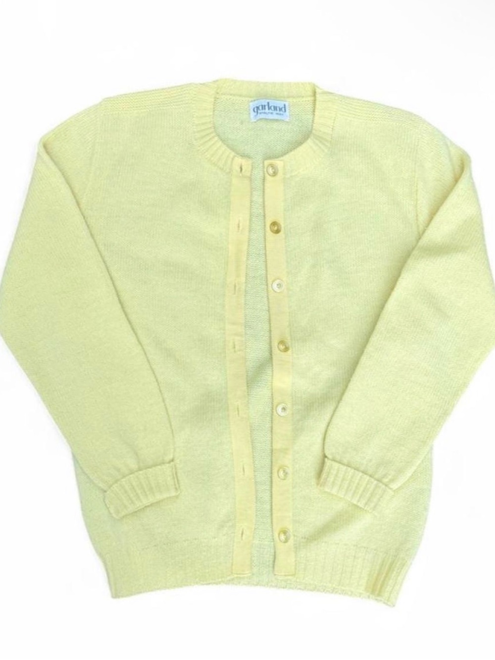 Garland Sheltie Mist Vintage 50’s or 60’s wool cardigan in pale yellow button up